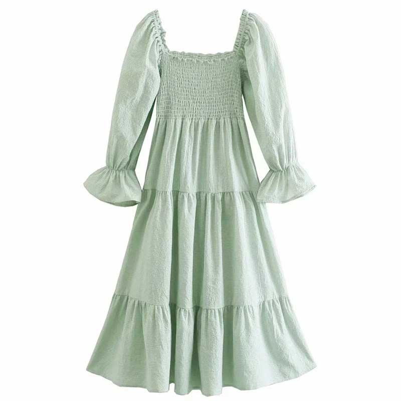 Puff Sleeve Smocked Sage Green Dress