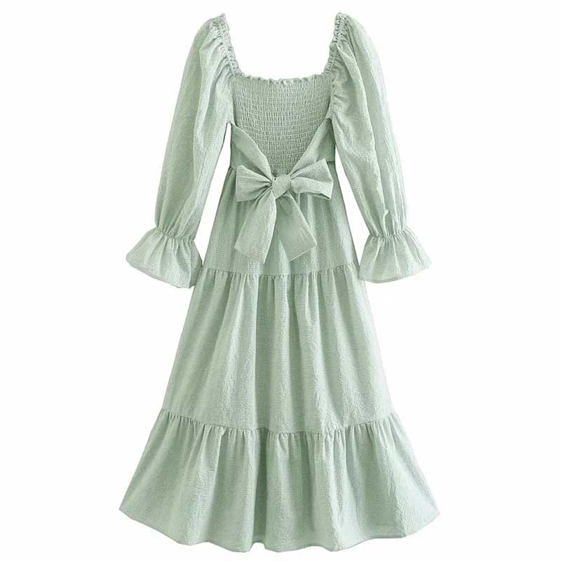 Puff Sleeve Smocked Sage Green Dress