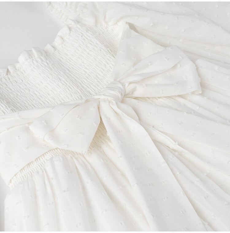 Puff Sleeve Smocked White Dress